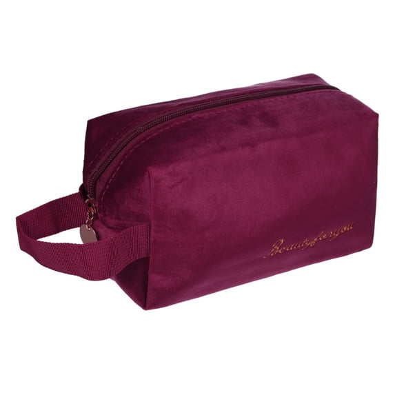 1 Pc Women Portable Travel Cosmetic Bag for Vacation Outdoor Activities Wine Red Flannel