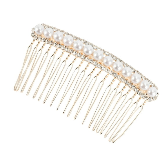 1 Pc Women Rhinestones Beads Hair Comb Insertion Tool for Thick Hair Gold Tone Alloy