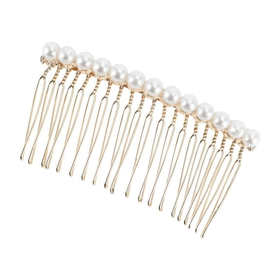 1 Pc Women Single Row Faux Pearl Hair Comb Insertion Tool for Wavy Hair Gold Tone Alloy