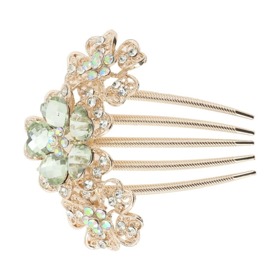 Unique Bargains 1 Pc Women Three Flowers Hair Insert Comb for Straight Thick Wavy Curly Hair Alloy Rhinestone Green
