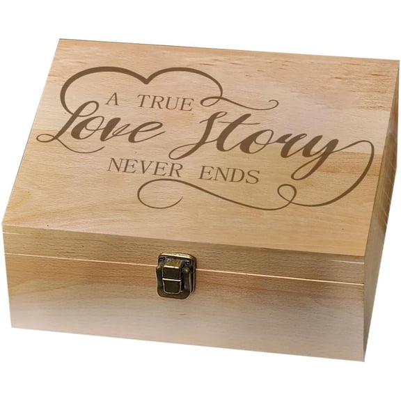 1 Pc Wood Memory Keepsake Box Love Story Never Ends Memory Box with Hinged Lids Love Theme Keepsake Chest