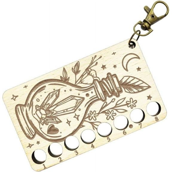 1 Pc Wood Needlework Project Card Moons Magic Bottle Floss Thread Holder 10mm Hole 8 Positions Winding Plate Board with Clasp for DIY Sewing Storage Thread 2.3x3.9inch(6x10cm) Beige