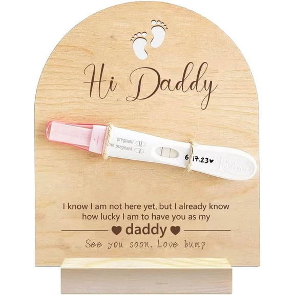 1 Pc Wood Pregnancy Announcement Sign Arch-shaped Wooden Pregnancy Test Keepsake with Base & Twine Rope Pregnancy Reveal to Husband Dad to Be Gift for Display DIY
