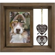 NOBRAND 1 Pc Wood Rotating Picture Frame Dark Brown Forever in Our Hearts Memorial Pet Loss Photo Frame with Heart Charms Double Sided Sympathy Frame for Loss of Pet Dogs Cats 4x6inch