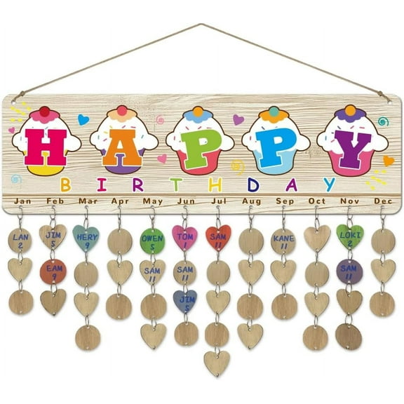 1 Pc Wooden Colorful Happy Birthday Reminder Calendar Board Days to Remember Wooden Calendar Sign Plaque DIY Birthday Calendar for Birthday Party Decoration colorful
