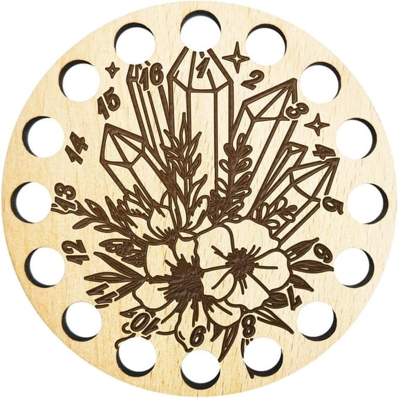 1 Pc Wooden Embroidery Floss Organizer Dreamful and Flower 16 Positions Round Thread Winding Plate Board Wood Needlework Thread Holder Lasers Cutted for DIY Sewing Storage Thread