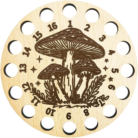 1 Pc Wooden Embroidery Floss Organizer Mushroom Pattern 16 Positions Round Thread Winding Plate Board Decorative Wood Needlework Thread Holder Lasers Cutted for DIY Sewing Storage Thread 1pc