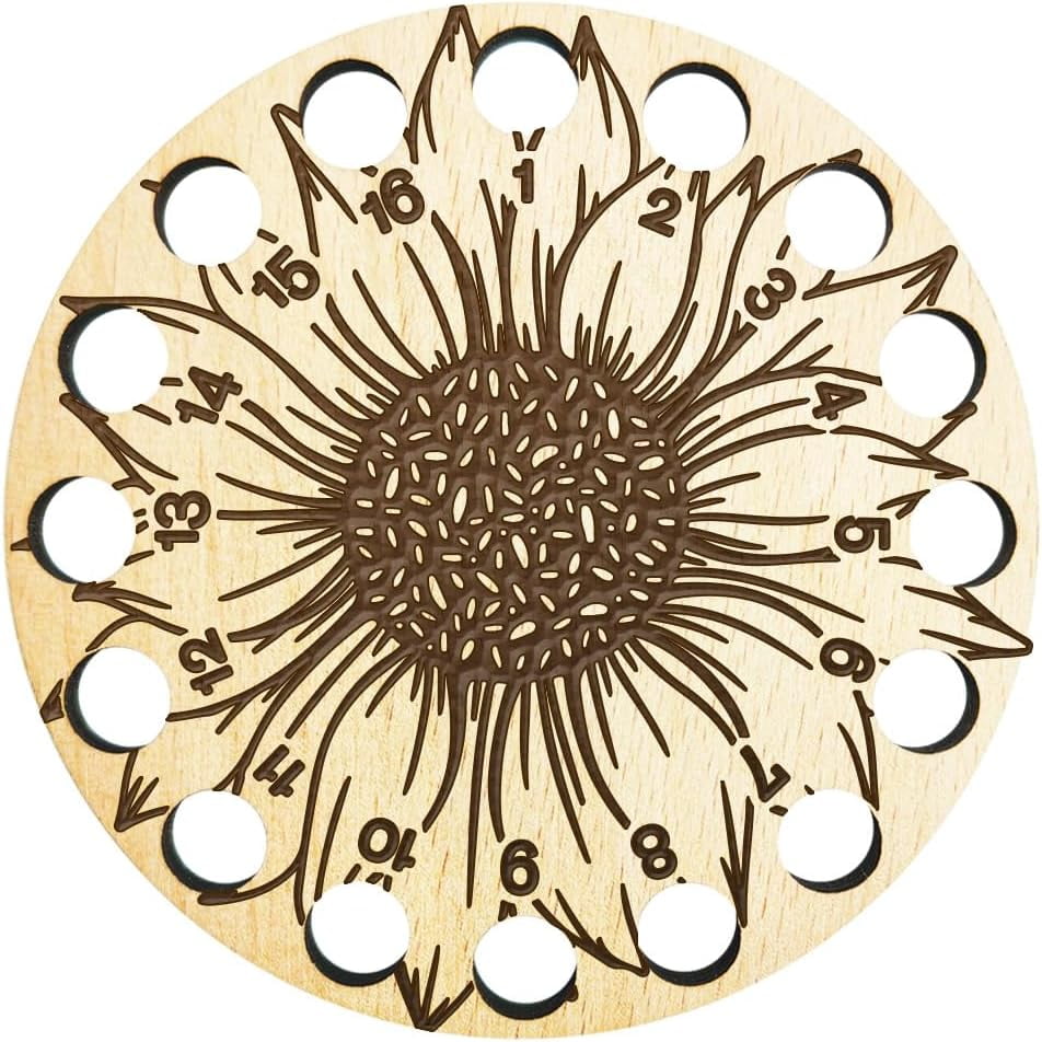 1 Pc Wooden Embroidery Floss Organizer Sunflower 16 Positions Round