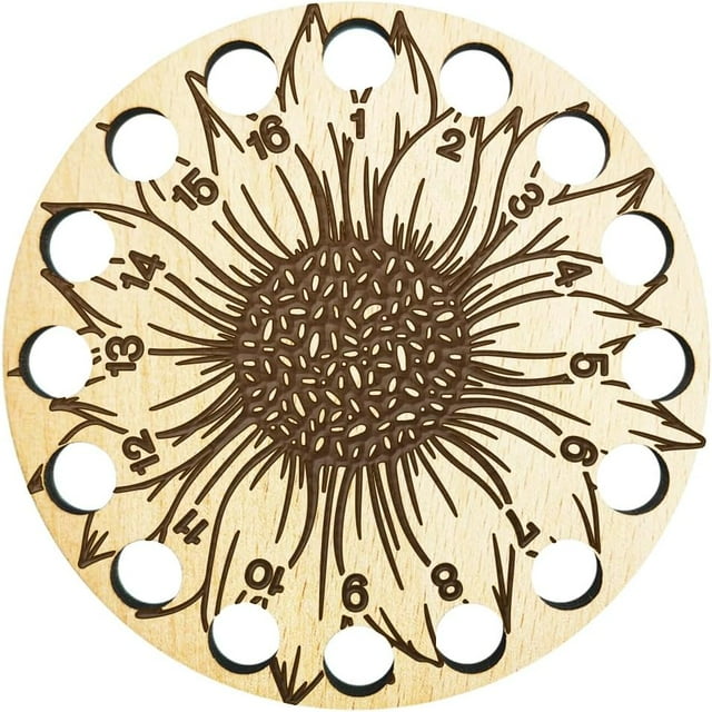 1 Pc Wooden Embroidery Floss Organizer Sunflower 16 Positions Round