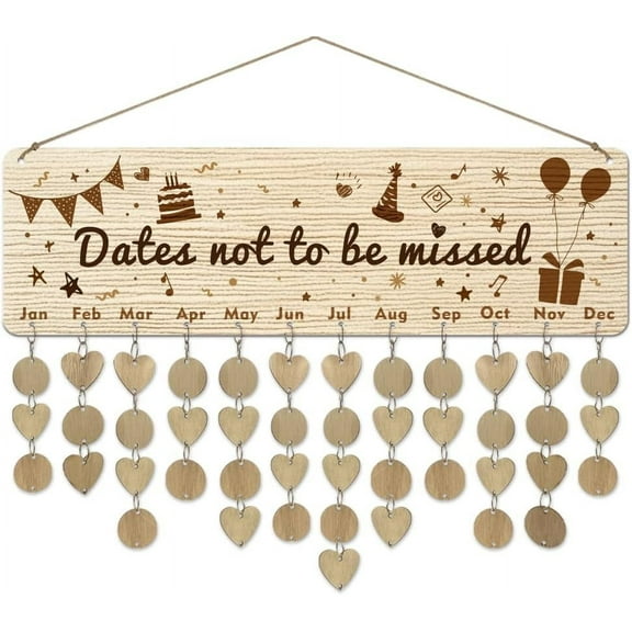1 Pc Wooden Family Birthday Reminder Calendar Board Dates Not To Be Missed Birthday Calendar Wall Hanging with 100 Tags Birthday Gifts for Father Mother 4.7x15.7inch(12x40cm) Colorful DIY