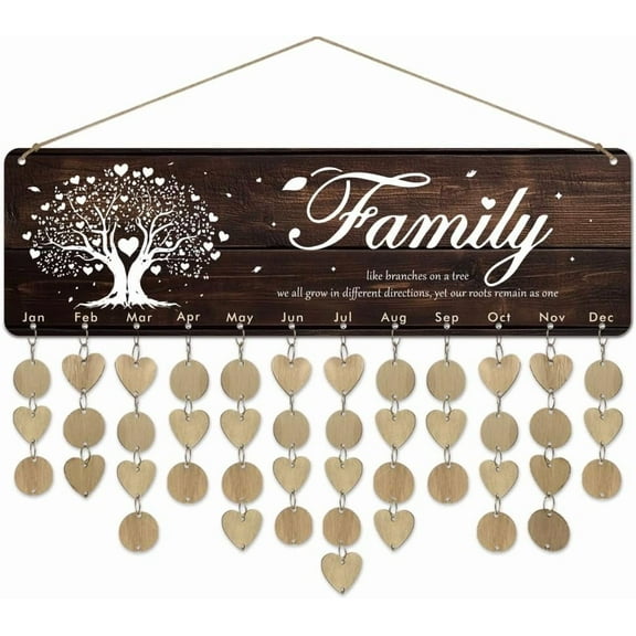 1 Pc Wooden Family Birthday Reminder Calendar Board Family Wall Hanging with 100 Tags Birthday Gifts Like Branches on a Tree Birthday Calendar for Father Mother 4.7x15.7inch(12x40cm)