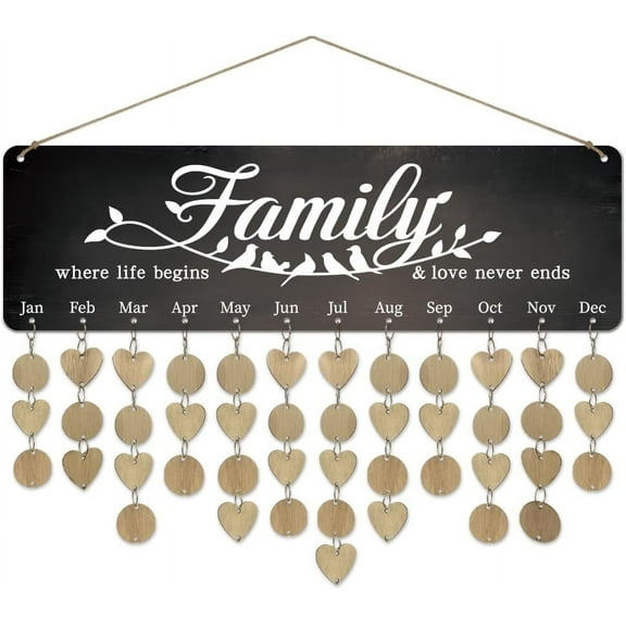 1 Pc Wooden Family Birthday Reminder Calendar Board Where Life Begins Love Never Ends Birthday Calendar Wall Hanging with 100 Tags Birthday Gifts for Father Mother 4.7x15.7inch(12x40cm) Colorful DIY