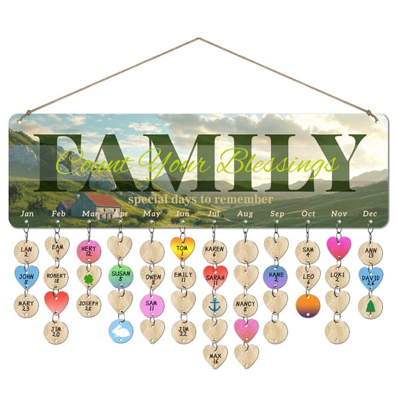 1 Pc Wooden Family Birthday Reminder Calendar Plaque Nature Background Image Wooden Calendar Sign Plaque DIY Birthday Calendar
