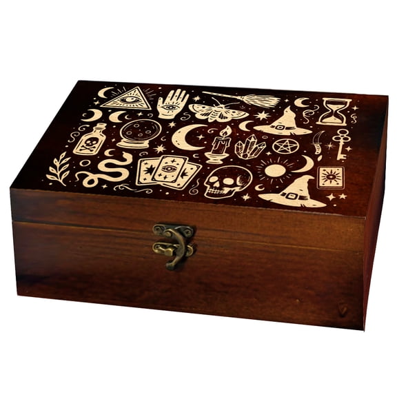 1 Pc Wooden Keepsake Storage Box Mystical Divination Small Pattern Rectangle Pine Tarot Card Box
