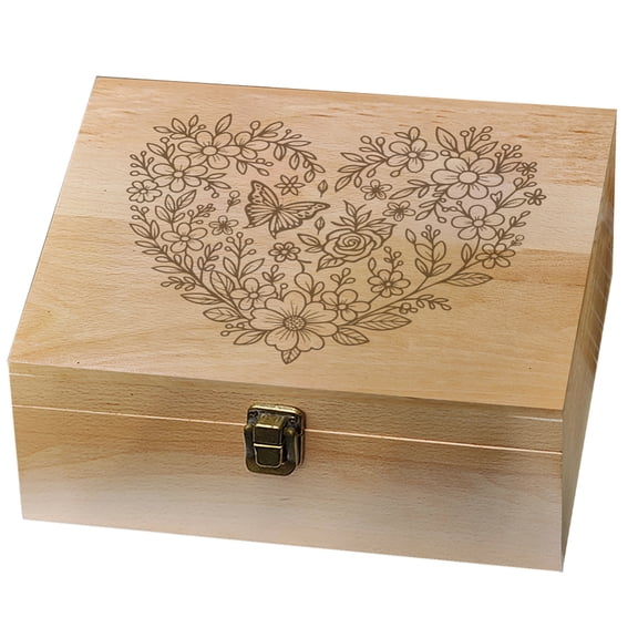 1 Pc Wooden Memory Keepsake Box A Heart Shape Made up of Flowers and Butterflies Storage Decorative Memory Wooden Box with Hinge Lids