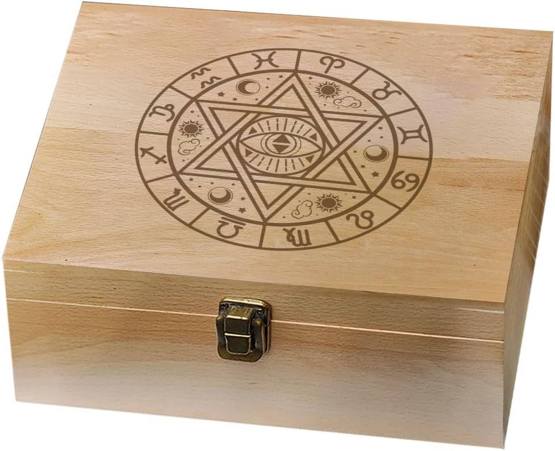 1 Pc Wooden Memory Keepsake Box Astrology Memory Box with Hinged Lids Keepsake Chest for Souvenirs Picture Letter Storage 9.6x7.6x4inch(24.5x19.5x10.3cm)