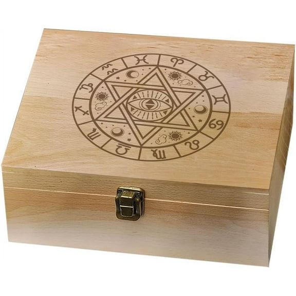 1 Pc Wooden Memory Keepsake Box Astrology Memory Box with Hinged Lids Keepsake Chest