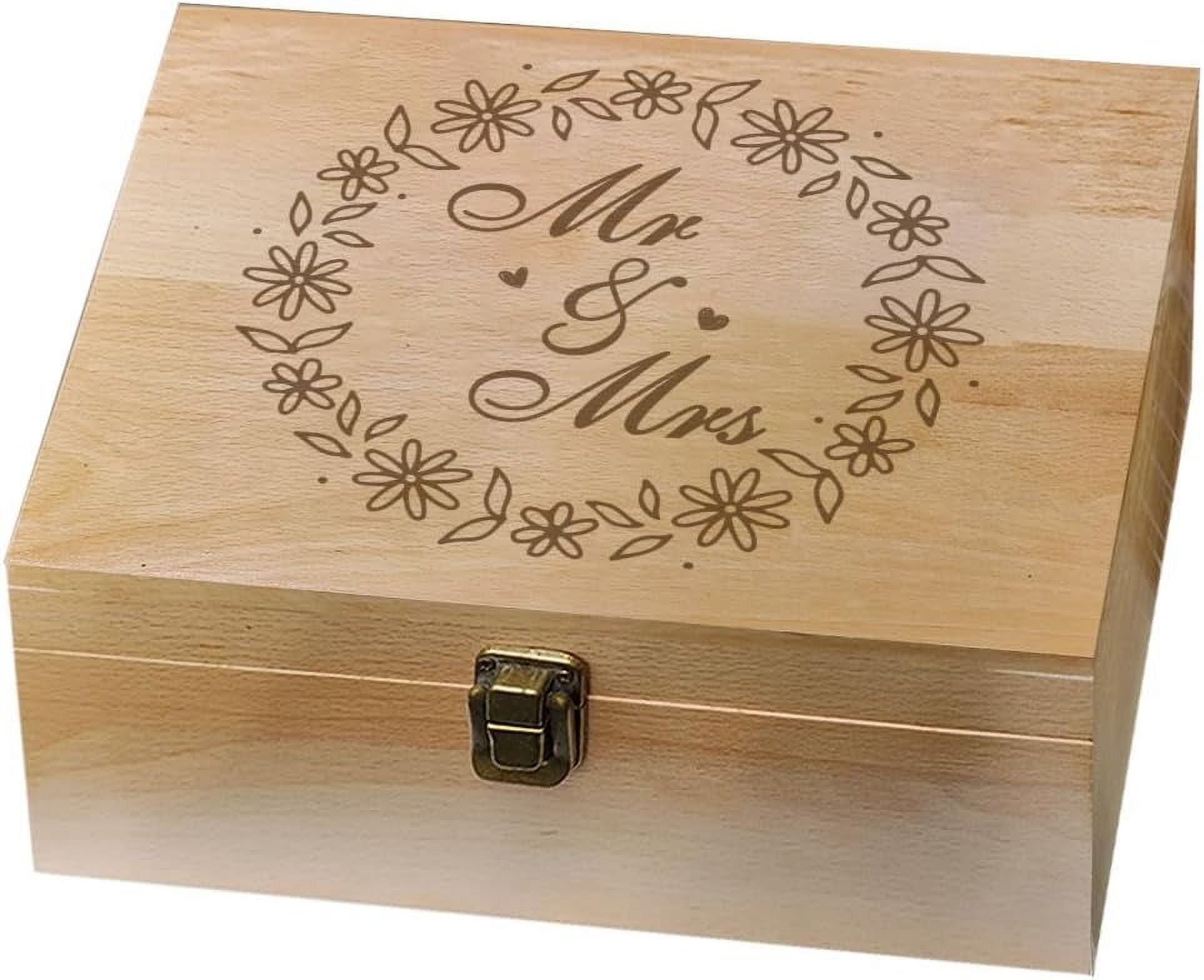 1 Pc Wooden Memory Keepsake Box Bridal Shower Gifts Memory Box with Hinged Lids Wedding Engagement Couples Gifts Keepsake Chest for Souvenirs Picture Letter Storage 9.6x7.6x4inch