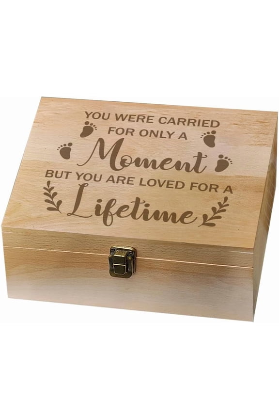 1 Pc Wooden Memory Keepsake Box Miscarry Memory Box with Hinged Lids for Baby Loss Memorial Gift Storage Box Keepsake to Store Photos Letters and Valuables 9.6x7.6x4inch BurlyWood