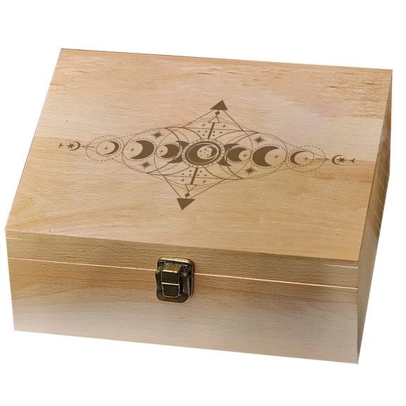 1 Pc Wooden Memory Keepsake Box Moon Phasess Memory Box with Hinged Lids Keepsake ChestDIY