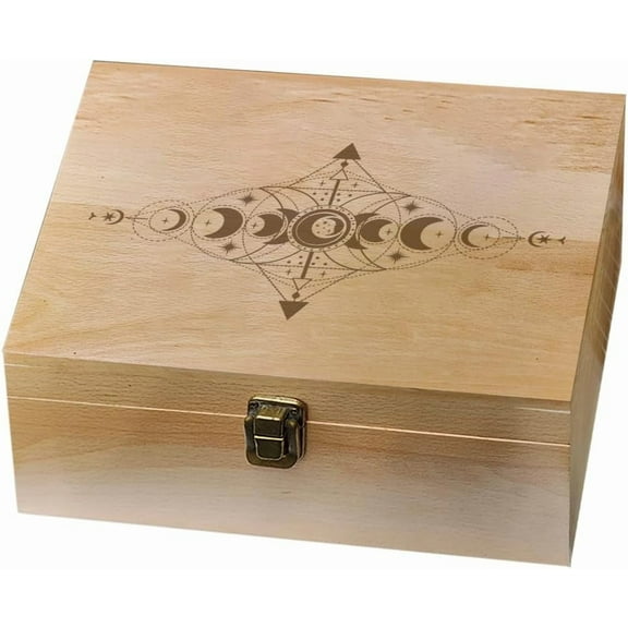 1 Pc Wooden Memory Keepsake Box Moon Phasess Memory Box with Hinged Lids Keepsake Chest