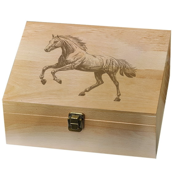 1 Pc Wooden Memory Keepsake Box Sketch Horse Memory Box with Hinged Lids Animal Theme Keepsake Chest for Souvenirs Picture Letter Storage