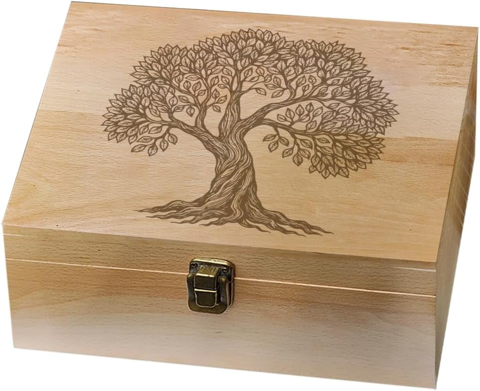 1 Pc Wooden Memory Keepsake Box Sketch of A Tree Pattern Storage ...