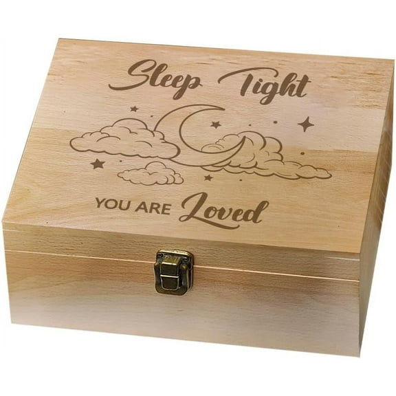 1 Pc Wooden Memory Keepsake Box Sleep Tight You Are Loved Box with Hinged Lids for Baby Anniversary Storage Box Keepsake to Store Photos Letters and Valuables 9.6x7.6x4inch Brown