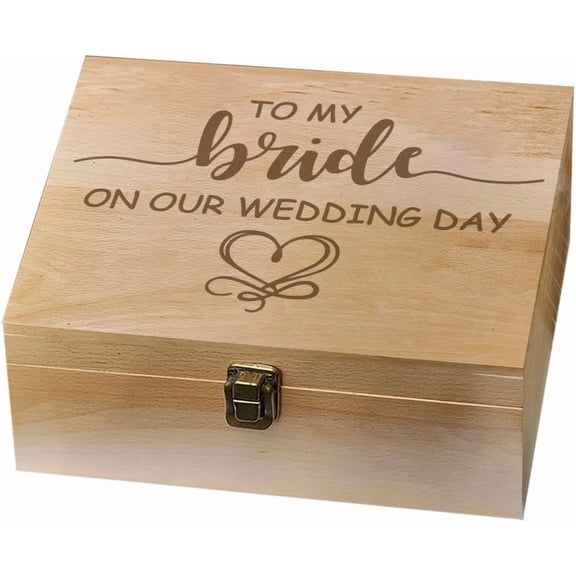 1 Pc Wooden Memory Keepsake Box To My Bride On Our Wedding Day Box with Hinged Lids forWedding Couple Gift Keepsake Chest