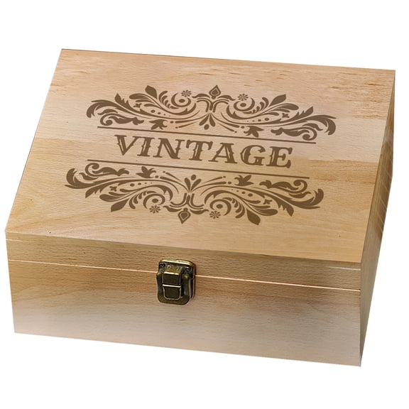 1 Pc Wooden Memory Keepsake Box Vintage Frame Patterns Memory Box with Hinged Lids Keepsake Chest 9.6x7.6x4inch(24.5x19.5x10.3cm)