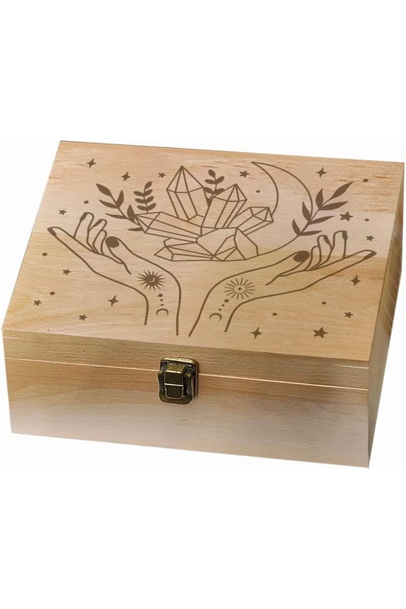 1 Pc Wooden Memory Keepsake Box and Witchy Hand Pattern Box with Hinged Lids Keepsake Chest