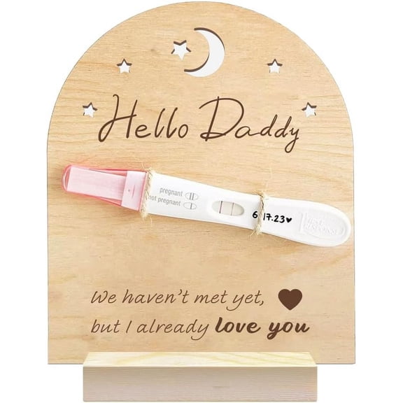 1 Pc Wooden Pregnancy Announcement Sign Hello Daddy Wooden Pregnancy Test Keepsake with Base & Twine Rope Pregnancy Reveal for Display