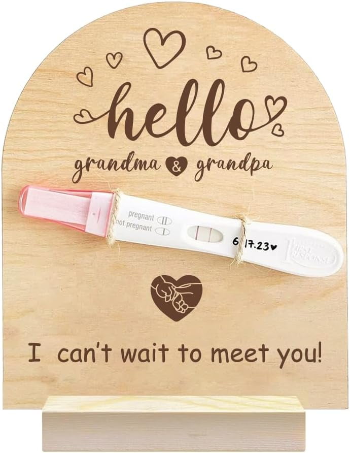 Wooden Pregnancy Announcement Sign – "Having You As A Daddy" Keepsake With Base & Twine For Reveal Gift - View #2