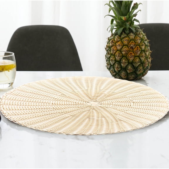 1 Pc Woven Placemats Round Table Placemats - Durable Easy to Clean Bronze Plastic Placemats for Dining Table for Homes or Restaurants, 14.96 Inch, White
