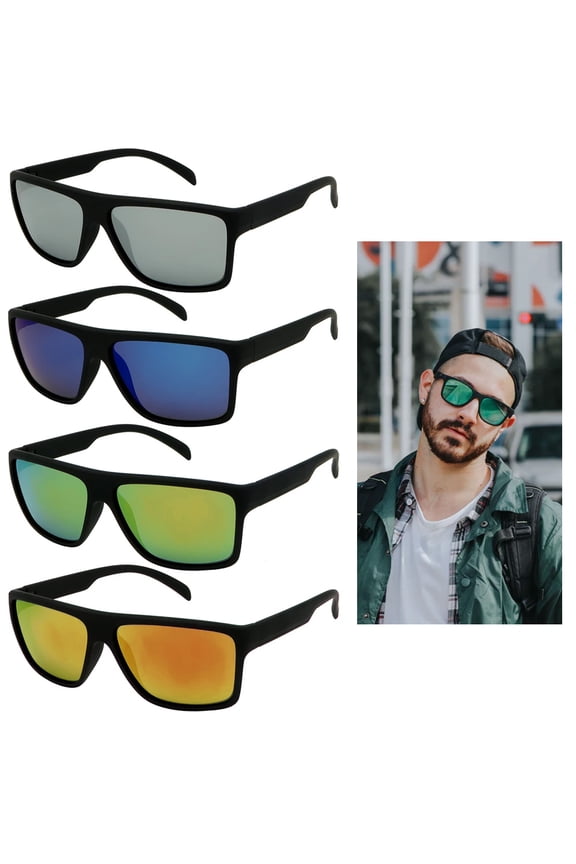 1 Pc Wrap Rectangle Mirrored Sunglasses Retro Vintage Shades Color Mirror Lens