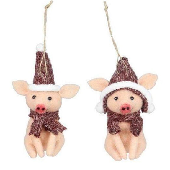 1 Pc Young'S Wool Felt Country Christmas Pig Ornament-No Earmuffs (93732)