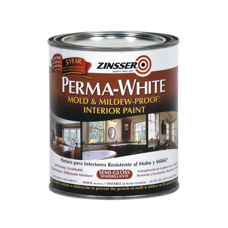 1 Pc, Zinsser PermaWhite SemiGloss White WaterBased Mold And Mildew