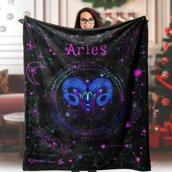 1 Pc Zodiac Blanket Gift For Women And Men Creative Birthday And Christmas Gift Aries Taurus Gemini Cancer Leo Virgo Libra Scorpio Sagittarius Capricorn Aquarius Pisces Nap Blanket