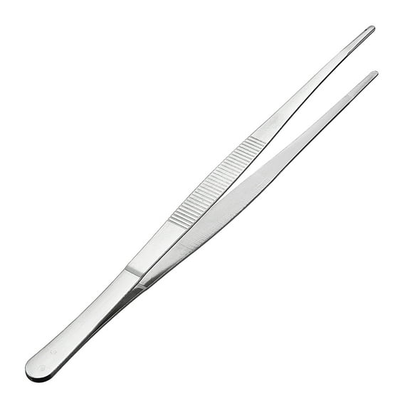 1 Pcs 10-Inch Stainless Steel Straight Blunt Tweezers Serrated Tip