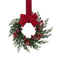 thumbnail image 1 of 1 Pcs 10''x10'' Christmas Wreath,Xmas Kitchen Cabinet Berry Wreath with Bow,Artificial Pine Cabinet Hanging Garland Candle Ring Holder for Christmas Door Window Kitchen Decor(Red1), 1 of 6