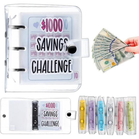 1 Pcs 1000 Mini Money Saving Binder Money Saving Challenge Book with Envelopes for Budgeting Cash Planner School Class Christmas Prize Gift (Black)