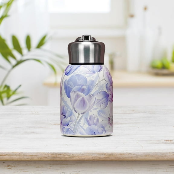 1 Pcs 10oz Mini Water Bottles Stainless Steel Slim Insulated Thermal for Hot Cold Drink Thermal Small Vacuum Portable Water Bottle for Women Gifts Travel Camping Hiking (Pattern: Blue flowers)