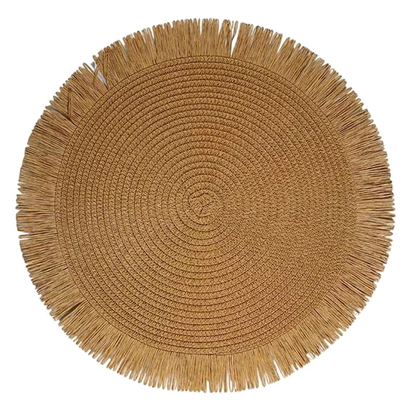 1 Pcs 15" Natural Rustic Burlap Jute Placemat, Boho Round Paper Placemats, Rustic Woven Fade-Safe Tablemats,Braided Placemats for Home, Cafe or Events