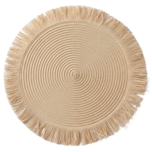 1 Pcs 15" Natural Rustic Burlap Jute Placemat, Boho Round Paper Placemats, Rustic Woven Fade-Safe Tablemats,Braided Placemats for Home, Cafe or Events