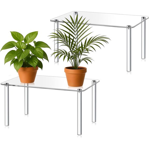 1 Pcs 16 Inch Extra Large Acrylic Risers Display Stands Rectangular 4-leg Acrylic Plant Stand, 6mm Thick Clear Shelf Riser Display Stands for Decor Collectibles Figures and Item Photography