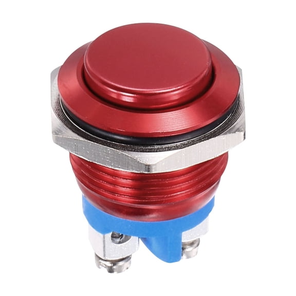 1 Pcs 16mm Push Button Switch, IP66 1NO 0-250V 5A Momentary Latching Push Button Starter Light on Off Switch Self-reset, Aluminum Alloy High Head Red