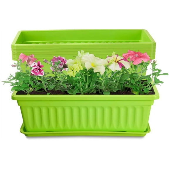 1 Pcs 17 Inch Rectangular Flowerpots Box Plastic Window Planter Box Windowsill Planting Pots with Trays Balcony Garden Decoration (Green)