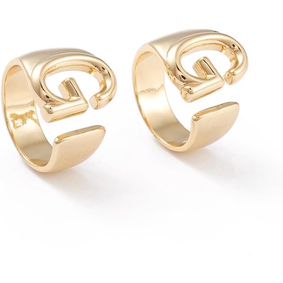1 Pcs 18K Gold Plated Brass Cuff Rings Open Rings Long-Lasting Plated Jewelry Findings for Women Birthday Festival Elegant Gifts DIY Personalized Jewelry Letter.G Size 6 17mm