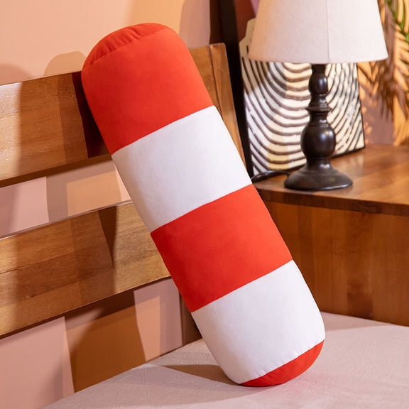 1 Pcs 19.6in Cylinder Throw Pillows Fluffy Stuffed Cylinder Pillow Plush Toy Cushion for Room Decor Birthday Present,Red