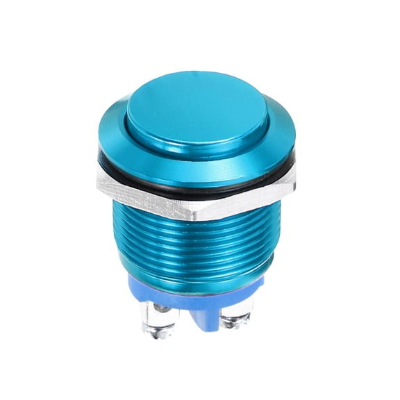 1 Pcs 19mm Push Button Switch, IP66 1NO 0-250V 5A Momentary Latching Push Button Starter Light on Off Switch Self-reset, Aluminum Alloy High Head Blue